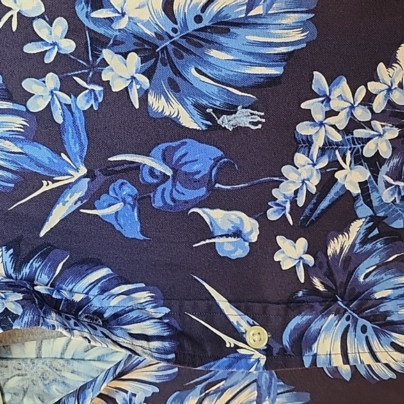 Polo Ralph Lauren Mens Classic Blue Floral-Print Cotton Shirt L - Picture 8 of 16